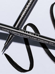 Long Lasting Liquid Liner in black over drawn Swatch.