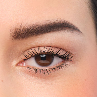 Eyebrows made up with eyebrow powder for a natural look.