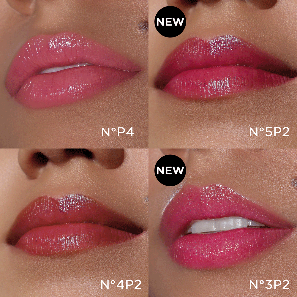 Product images of the Color Booster Lip Balm in the limited-edition floral design, showing the respective color numbers and swatches for the new shades