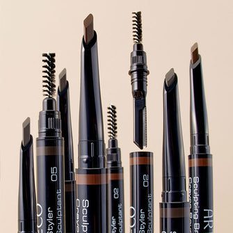 Image collage showing all the special features of the Sculpting Brow Styler (pen, comb and blade)
