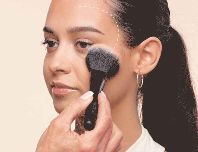 Blush is applied with a Blusher Brush at the highest point of the cheekbone