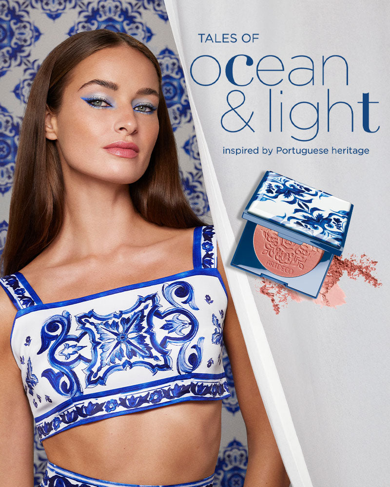 Collection of mobile images of the new ARTDECO Tales of Ocean & Light Collection with the flagship product Blush Couture in a stylish tile design case