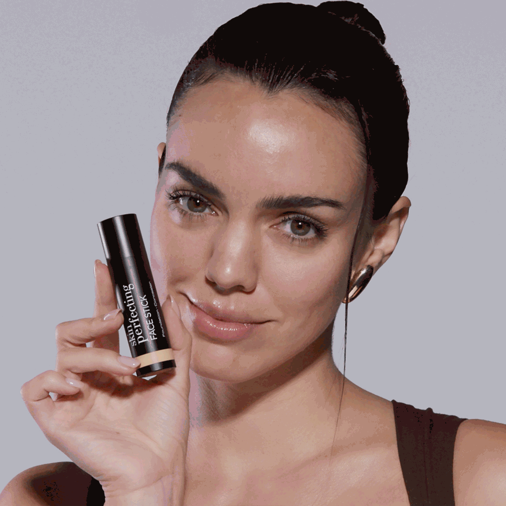 GIF with step-by-step instructions for applying the Skin Perfecting Face Stick.
