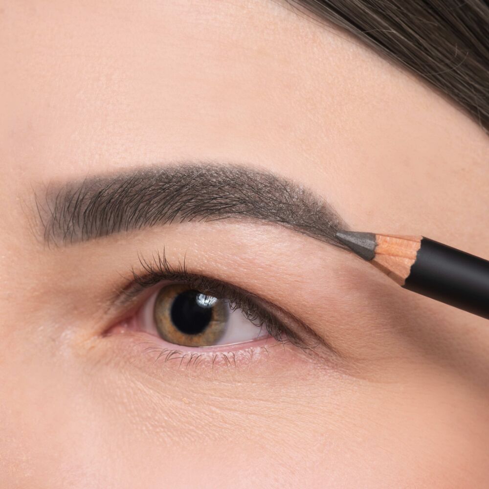 Gray eyebrows drawn with Eye Brow Pencil in No. 5.
